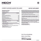 HECH Cherry Blossom Marine Collagen supplement label with nutritional information and product details.