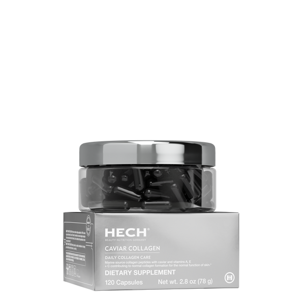 HECH Caviar Collagen supplement jar with marine collagen capsules