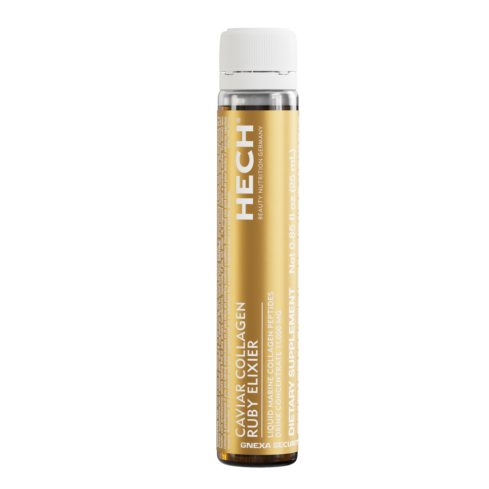 HECH Caviar Collagen Ruby Elixir presented in a luxury beauty ritual setting