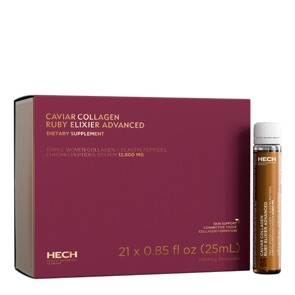 HECH Caviar Collagen Ruby Elixir Advanced marine collagen ampoules with luxury packaging